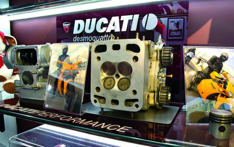 On the “Italian side,” a Ducati desmodromic cylinder head