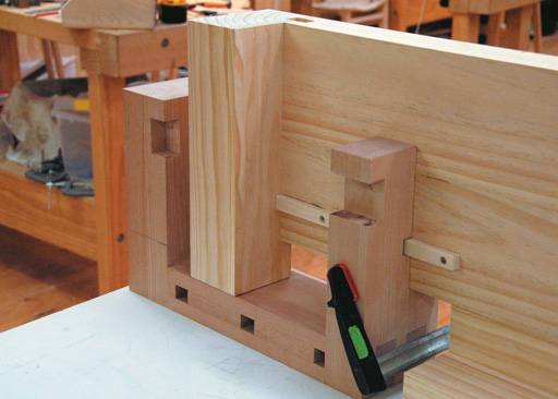 Vice in place on bench allows locaton of matching rebate in bench-end