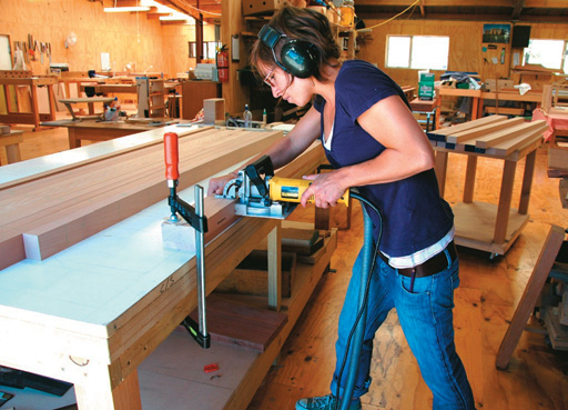 Cutting biscuit slots in bench planks