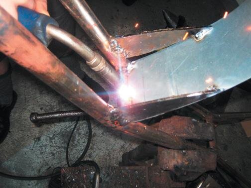 Frame being tack-welded