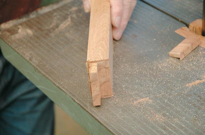The side rail showing the angle of the tenon