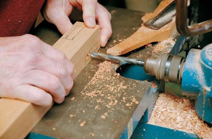 Cutting the mortise for the front rail