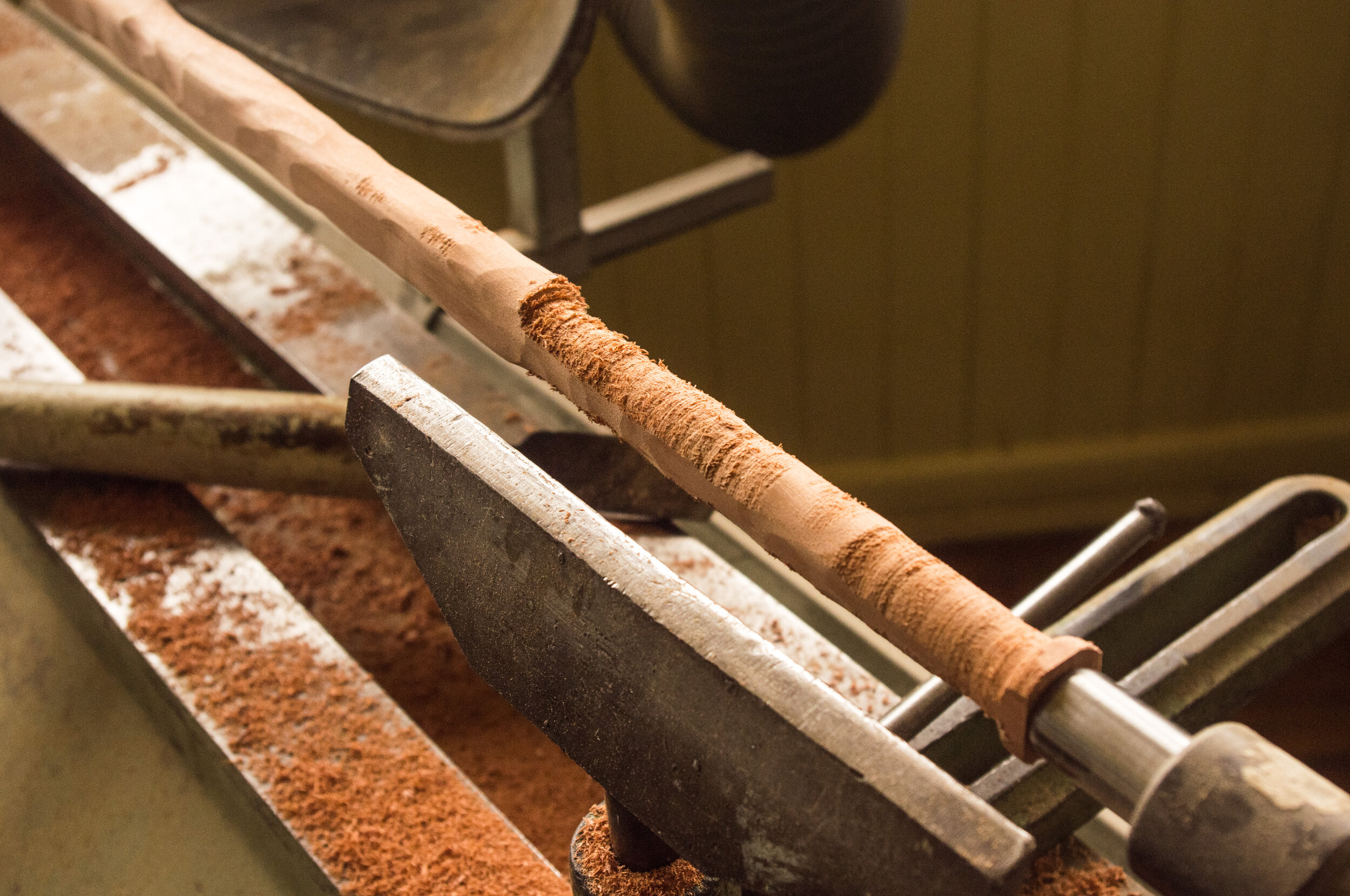 turning the myrtle cane on the wood lathe.jpg